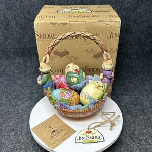 2009 Jim Shore For the Love of Easter Bunny Couple Basket w/ 5 Eggs 4016464